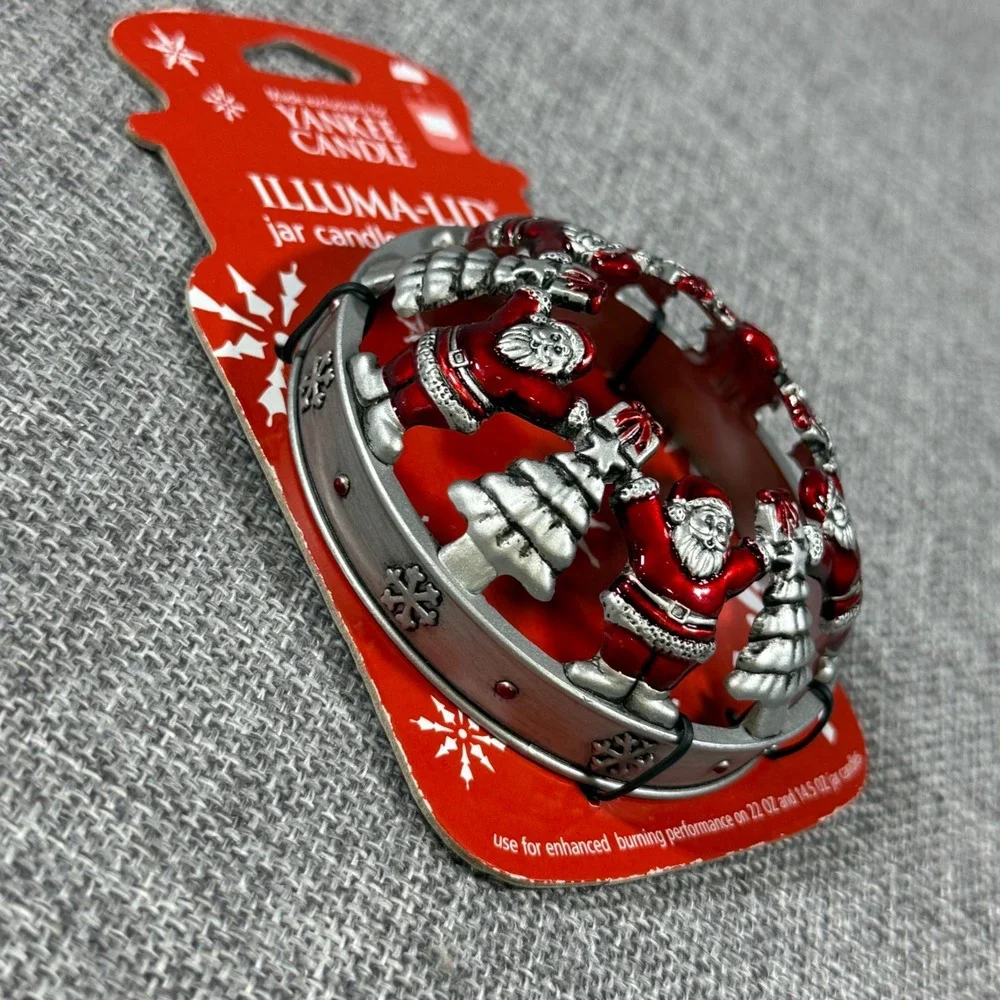 Yankee Candle Illuma-Lid Santa Christmas Tree Jar Topper Red Silver New Holiday